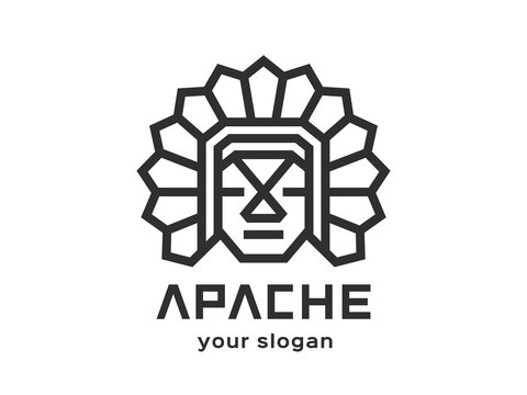 Apache Abstract Logo design vector template Linear style. Black-and-white version on a light background.