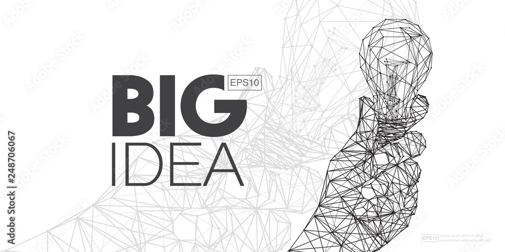 Poster big idea concept of a light bulbs in hand in the form of a starry sky or space