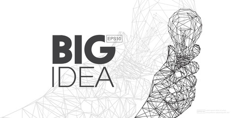Big idea concept of a light bulbs in hand in the form of a starry sky or space