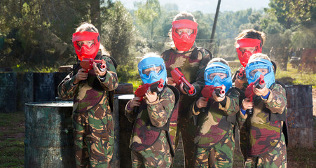 kids paintball players ready for playing outdoor