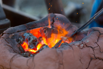 Medieval traditional blacksmith for metal forging