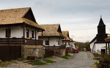 Image of small houses in traditional hungarian village Holloke