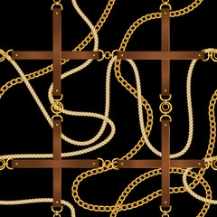 Chain seamless pattern. Baroque trend. Gold stripes. Vector illustration