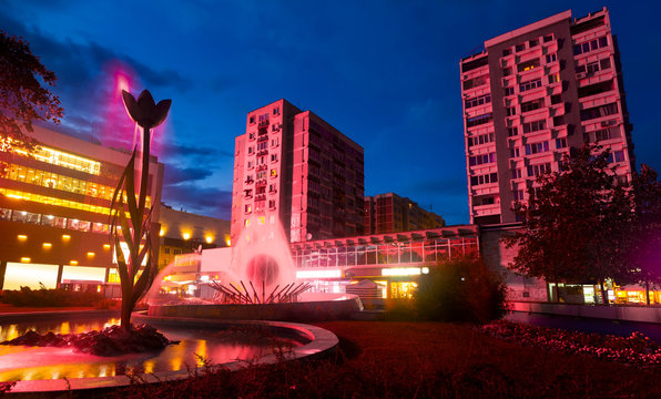 Photography of night light of center of Pitesti