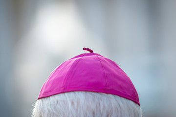Vatican City, October 3, 2018 : A Bishop skullcap during the Opening Mass of the XV Ordinary...