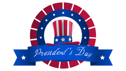 Illustration Uncle Sam's Hat for American Holidays with ribbon and circle, Isolated on White Background. Design for greetings card, sale banner, poster. Vector illustration