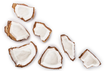 piece of coconut isolated on white background with copy space for your text. Top view. Flat lay