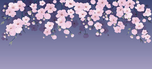 Branch with pink blooming flowers. Sakura flowers background