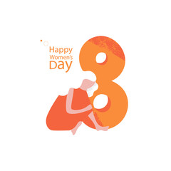 8 March flat vector greeting card template