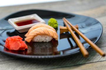sushi with chopsticks