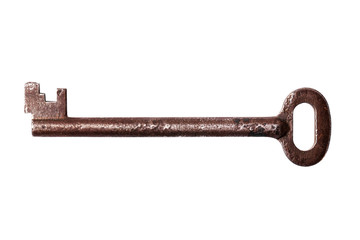 Rustic metal key metal isolated on white.