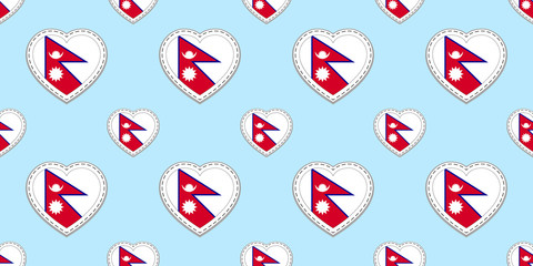 Nepal flags background. Nepalese flag seamless pattern. Vector stickers. Love hearts symbols. Good choice for sports pages, travel, patriotic, geographic, elements. patriotic wallpaper.