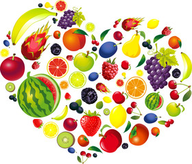 Health Love Heart Made of Fruit - Vector Illustration