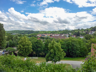 Fototapeta na wymiar View over idyllic village Neudenau in baden-wuerttemberg, germany. Sunny day with blue sky.