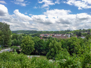 View over idyllic village Neudenau in baden-wuerttemberg, germany. Sunny day with blue sky.