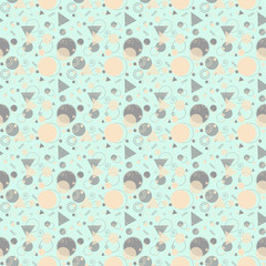 Fototapeta na wymiar seamless pattern with circles and triangles. light blue vector background