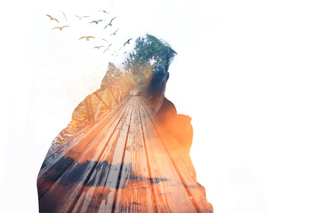 silhouette of a man in double exposure