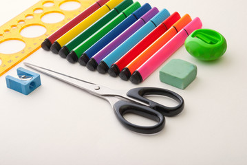 Various stationery on white background