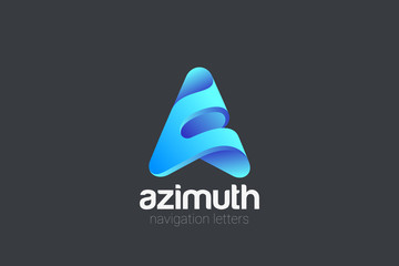 Letter A Logo as Navigation Compass Arrow design vector template. Technology Media Entertainment Symbol Logotype concept icon.