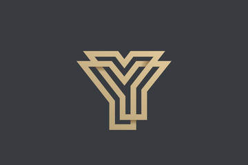 Letter Y Logo Gold Geometric Font design vector template Linear style. Infinite looped color line Monogram Logotype concept icon. - obrazy, fototapety, plakaty