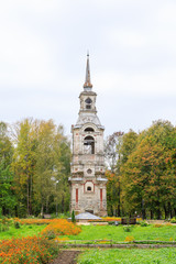 The monument of V. I. Lenin and Bell tower in Ostashkov, Tver region, Russia.