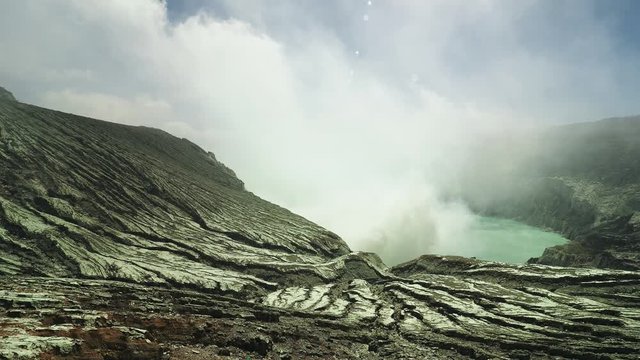 Panoramic view of the crater of Kawah Ijen volcano.
