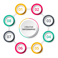 Circle elements of graph, diagram with steps, options, parts or processes. Template for diagram, graph, presentation and round chart. Business concept with 8 options, parts, steps or processes.