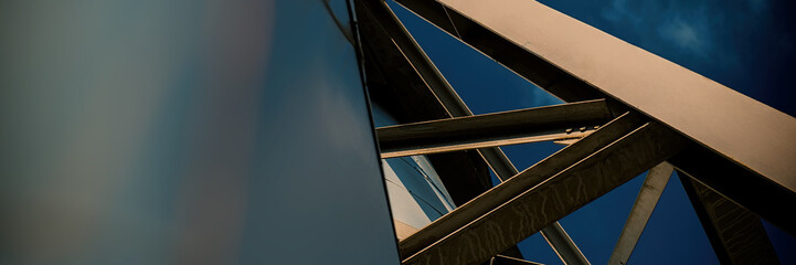 Industrial Structures Against the Blue Sky. Construction Metal Frame Engineering Web Banner 