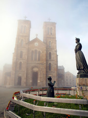 Fototapeta premium Statue depicting Our Lady of La Salette in a sanctuary in the Alps