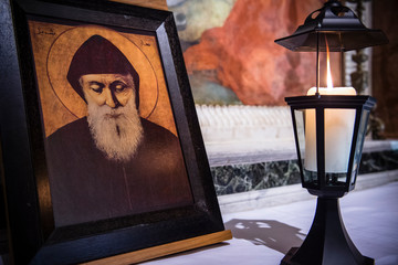 Italy - Rome January 22, 2016: Altar dedicated to Saint Charbel in the Santa Maria dell'Anima ( Our...
