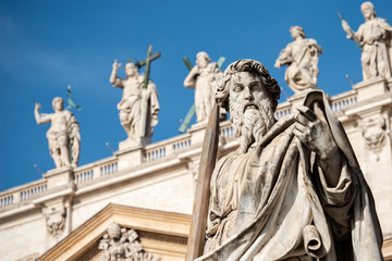 Vatican City, Italy October 03, 2018: Sculpture of Apostle Paul near St Peter Basilica in Vatican city - obrazy, fototapety, plakaty