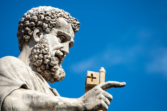 Vatican City, October 03, 2018: Statue of Saint Peter holding a key