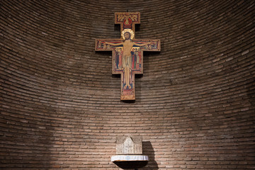Italy - Rome January 30, 2016: Church tabernacle and San Damiano cross