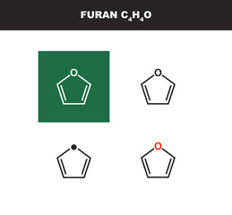 Vector polar molecule of furan C4H4O in several variants - organic chemistry concept. Icon is isolated on a white background.