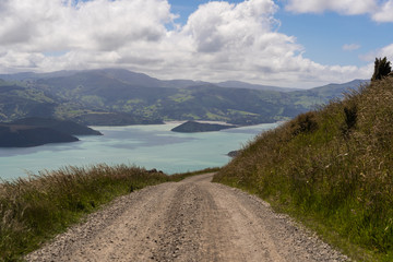 Akaroa ocean bay in New Zealand, Amazing view from the lookout of akaroa, above the beautiful mountains of akaroa New Zealand, amazing ocean bay in New Zealand 