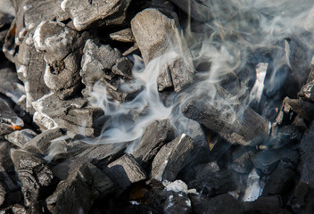 Closeup of bonfire and dying fire