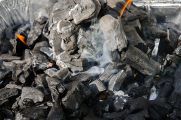 Closeup of bonfire and dying fire