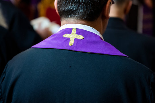Rome Italy, February 09, 2017; A Priest wearing a purple stole ( Liturgical Vestment )