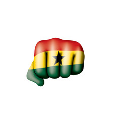 Ghana flag and hand on white background. Vector illustration