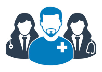 Medical Team Icon. Doctor and Nurse symbols on gray background.