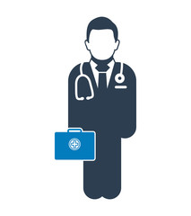 Doctor  on duty Icon. Male symbol with medicine bag on hand.