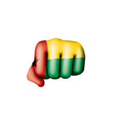 Guinea Bissau flag and hand on white background. Vector illustration