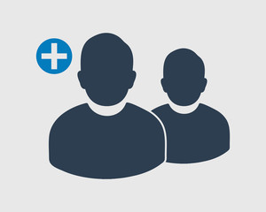Increase or Add users Icon. Male symbol on gray background. Flat style vector EPS.