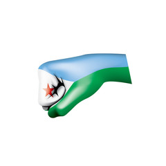Djibouti flag and hand on white background. Vector illustration