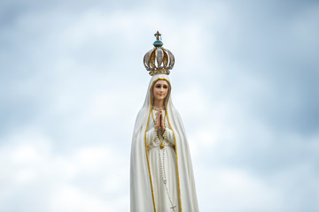 Vatican City, October 08, 2016: Statue of Our Lady of Fátima during a Marian Prayer Vigil in St. Peter's Square at the Vatican. - obrazy, fototapety, plakaty
