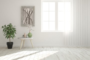 White minimalist empty room in hight resolution. Scandinavian interior design. 3D illustration