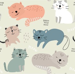 seamless pattern with cute cats. vector illustration for textile,fabric.