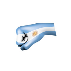 Argentina flag and hand on white background. Vector illustration