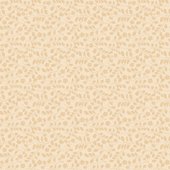 brown leaves with flowers on beige background - seamless pattern