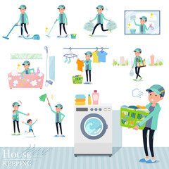 Fototapeta na wymiar flat type man Blue green Sportswear_housekeeping